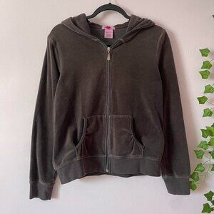 Y2K Grey Velour Zip Up Hoodie